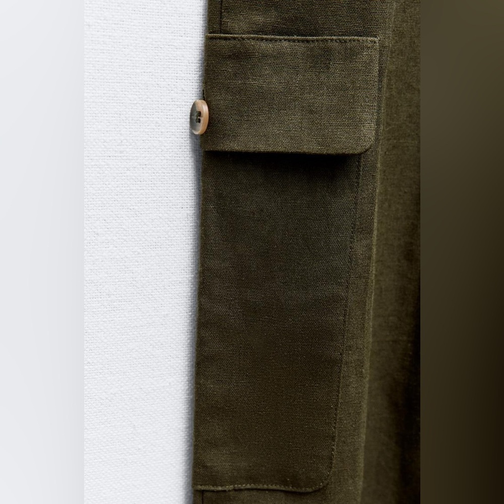 NWT. Zara Dark Khaki Linen Blend Sleeveless Jumpsuit. Size M. - Picture 8 of 11